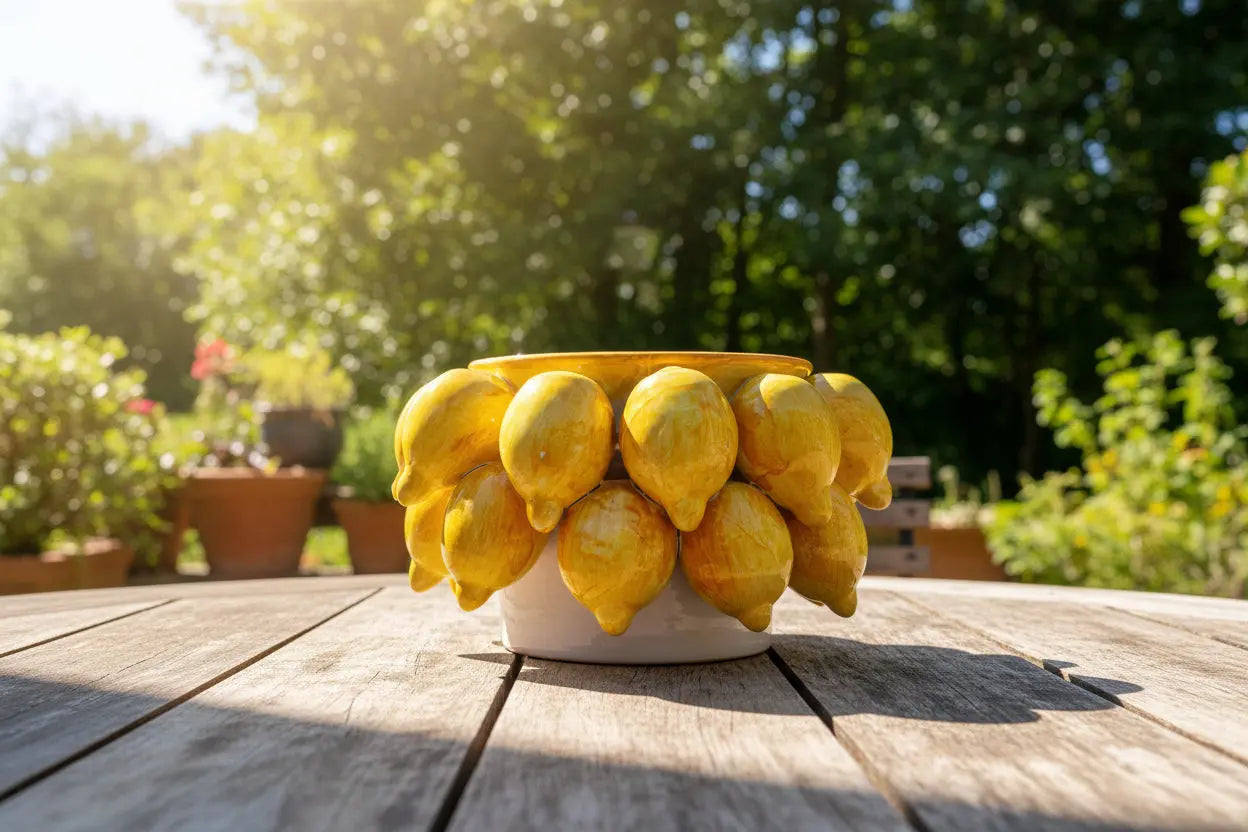 Vase/Planter with hanging lemons D12" H6.5 | 10 lbs Pink Raven Art Gallery