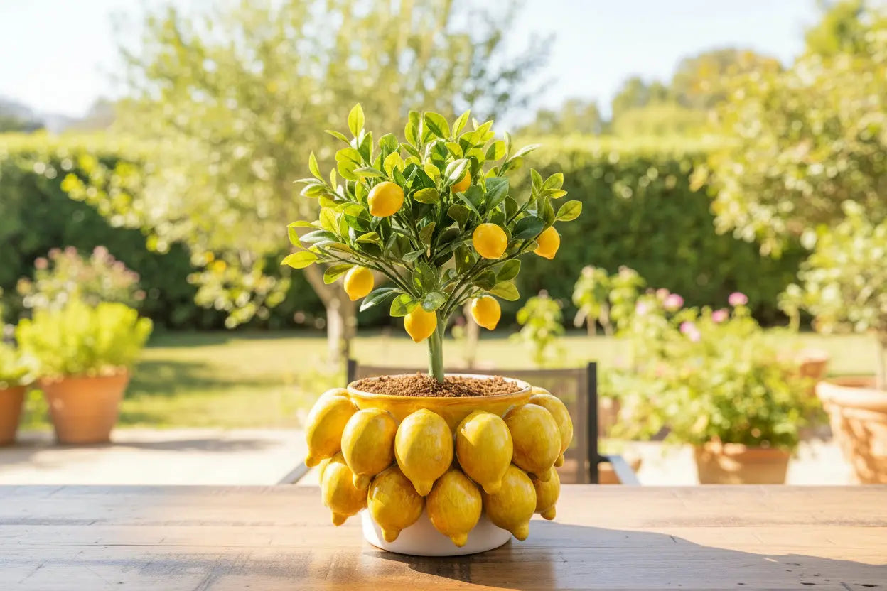 Vase/Planter with hanging lemons D12" H6.5 | 10 lbs Pink Raven Art Gallery