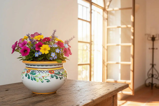 Decorative ceramic pot / planter / vase with flowers 